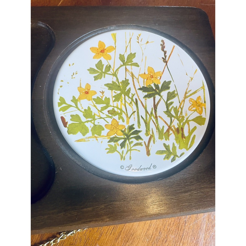 Vintage Goodwood Cheese Board Wood‎ Cracker Tray Ceramic Tile Yellow Wildflowers - Picture 2 of 7